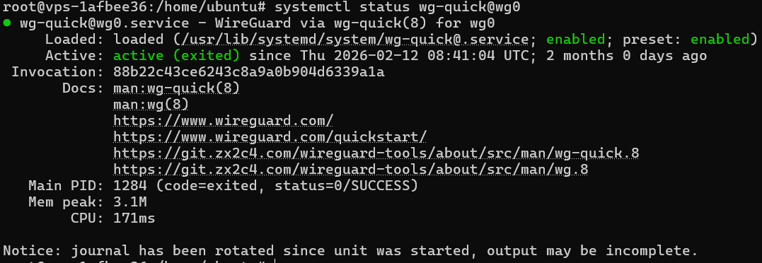 Service WireGuard actif
