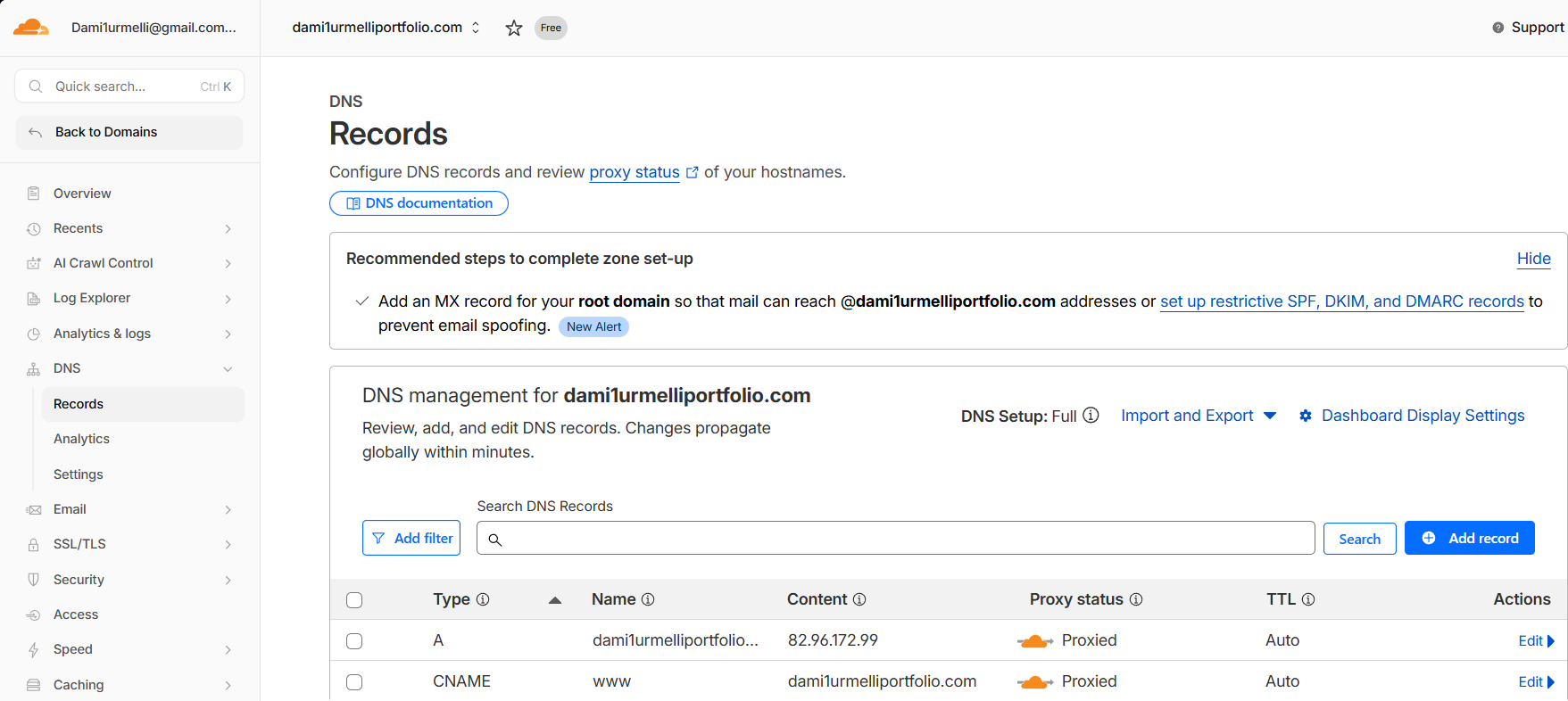 Enregistrements DNS Cloudflare