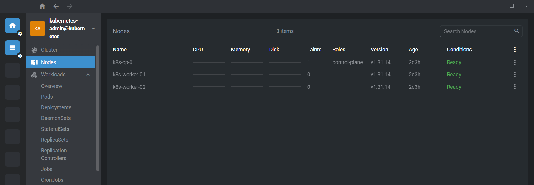 OpenLens dashboard nodes